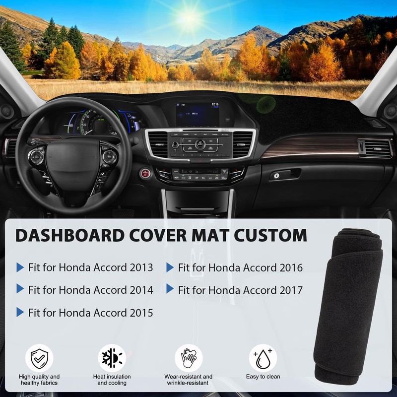 FETUSI Dashboard Cover Mat Compatible with Honda Accord 2013-2017 (LX,
