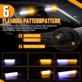 OPPBUY Emergency Dash Strobe Light 6 Flashing Mode Amber White Traffic Advisor Light Bar Plug and Play LED Flashing Warning Hazard Safety Light for DC 10-30V Truck Vehicle-2 Pack