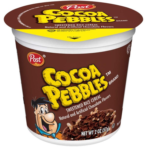 Post Cocoa PEBBLES Breakfast Cereal, Portable Individual Cereal Cups To Go, Gluten Free Cereal,2 Ounce (Pack of 12)