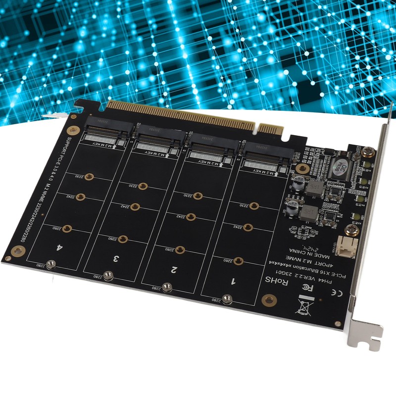 Adapter Card 4 Port M.2 NVMe SSD to PCIE X16