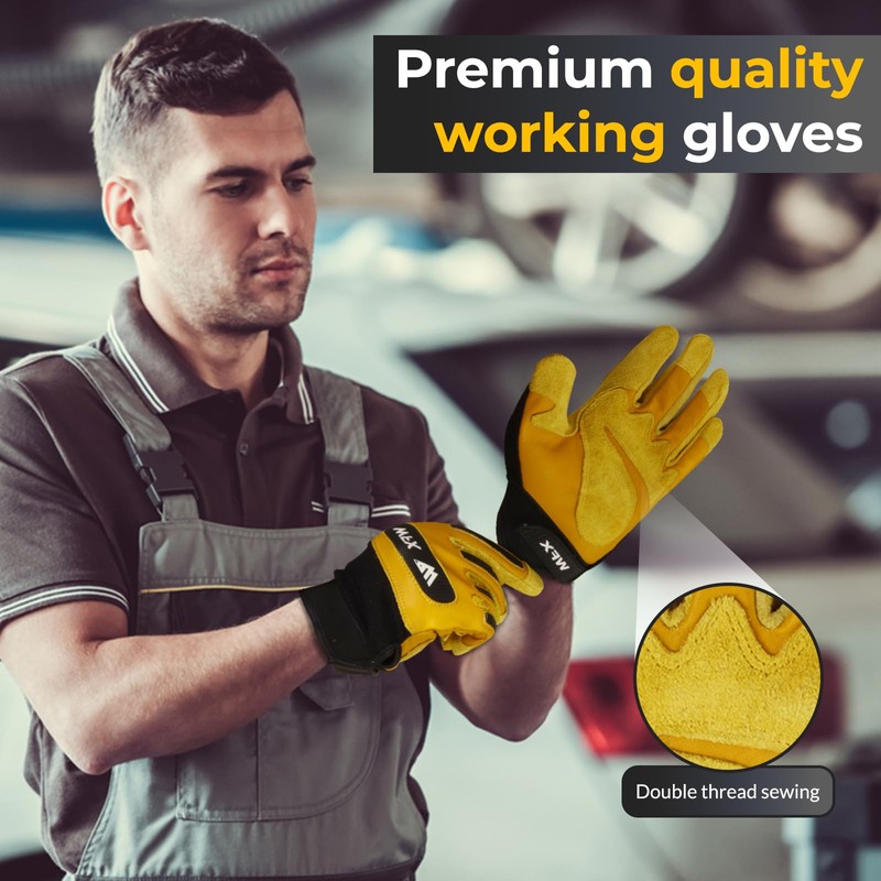 WFX Mens Leather Gardening Gloves Safety Work Gloves for Garden