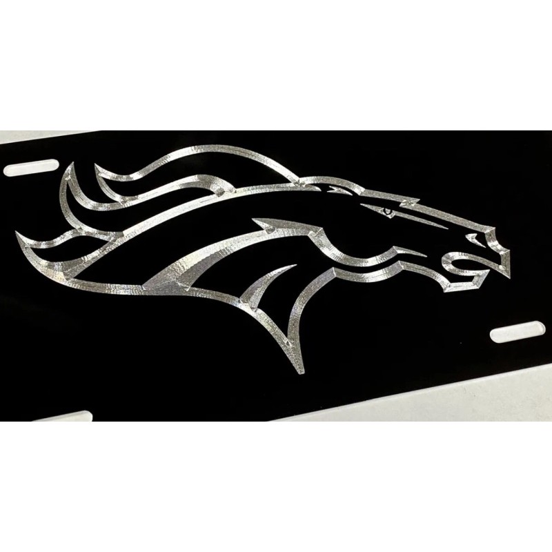 BLVD 3D Engraved Denver Broncos Car Tag Diamond Etched Black