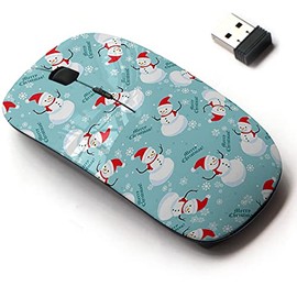 2.4G Wireless Mouse with Cute Pattern Design for All Laptops and Desktops with Nano Receiver - Snowman Blue red