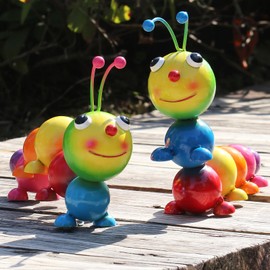 Metal Caterpillar Statue Yard Art Garden Decor for Outside Patio Lawn Ornaments Fence Decorations Family,Friends,Garden Lovers - Set of 2(Colorful NEW)