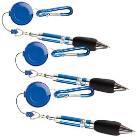 PEARL Ballpoint Pen: Set of 3 Pen Rewinder with Carabiner Hook and Belt Clip, 60 cm Lead (Ballpoint Pen Anti-Theft, Ballpoint Pen Chain Attachment, Key Ring with Extendable Cord)