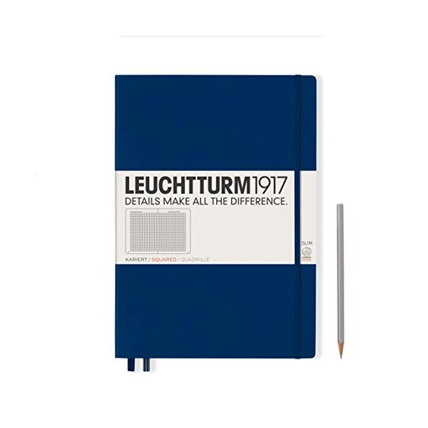 LEUCHTTURM1917 - Master Slim A4+ - Squared Hardcover Notebook (Navy) - 123 Numbered Pages