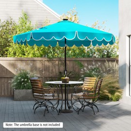 Tangkula 9.5 FT Solar Patio Umbrella, 2-Tiers Scalloped Outdoor Table Market Umbrella with 32 LED Lights, Vented Top, Tilt Adjustment, Crank, 8 Ribs for Backyard Poolside Deck Beach Lawn (Turquoise)