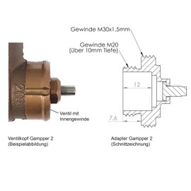 Gampper M Metal Adaptor for Radiator Thermostats, M20, up to 10 mm Depth