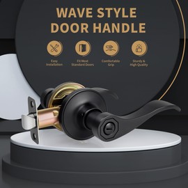 Gaurqiah Wave Style Privacy Door Handle with Privacy Lock, Keyless Door Lever for Bathroom/Bedroom in Matte Black Finish, No Key Reversible Lever for Left/Right Doors