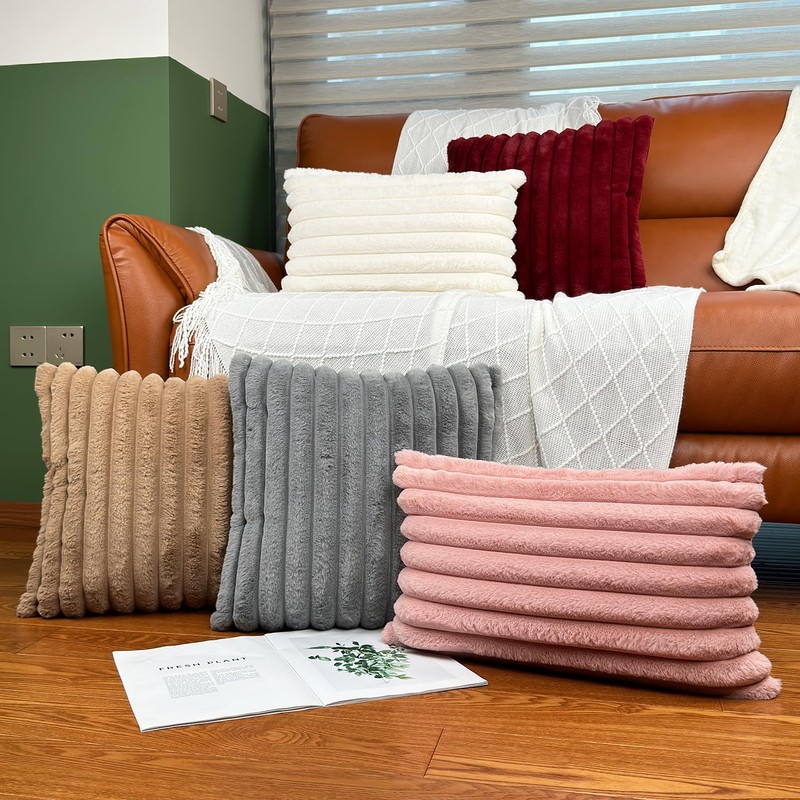 18x18 Throw Pillow Covers Set of 2, Decorative Faux Fur