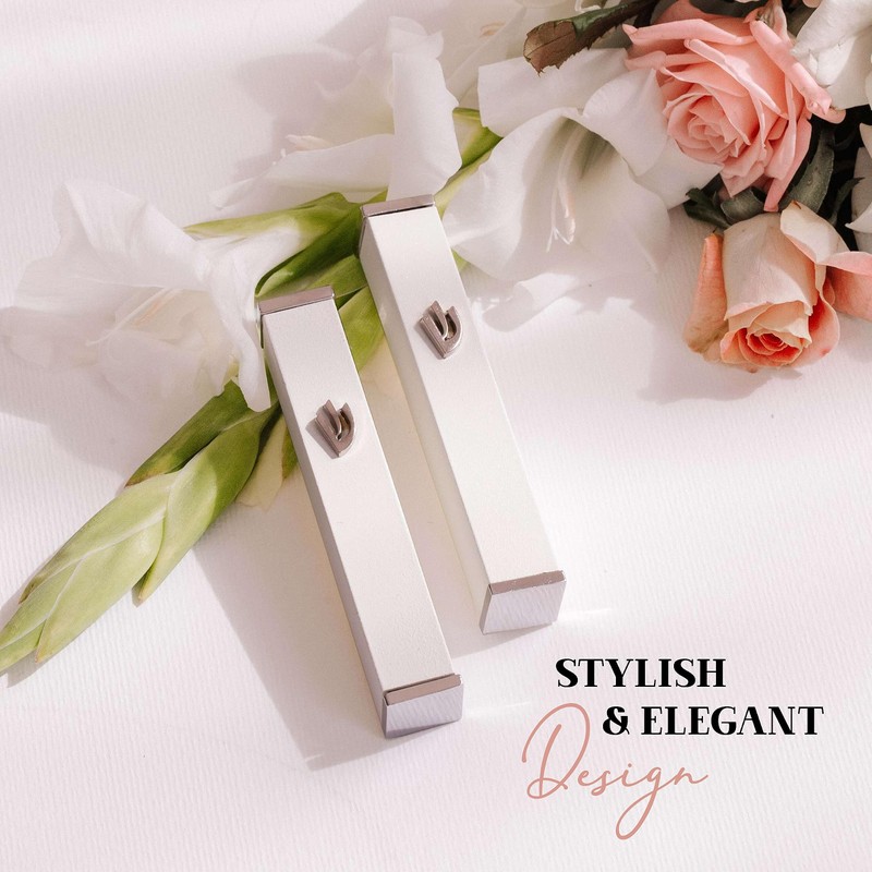 SURI White Modern Mezuzah Case,Self Stick Mezuzah with Scroll for