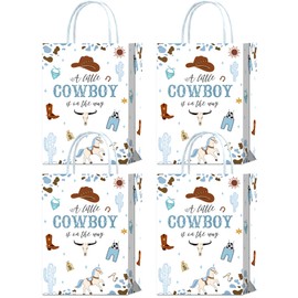 16 Pieces A Little Cowboy is On The Way Baby Shower Party Favors Bags,Cowboy Gift Snacks Treat Candy Favors Bags for Boy Baby Shower Party Decorations