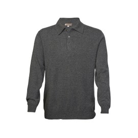 Cashmere Boutique 100% Pure Cashmere Polo Pullover Sweater for Men – Polo Neck, Long Sleeve, Button Up, Classic Style, Lightweight, Soft and Warm Sweater - Charcoal Gray, Medium