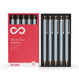 Sooez Gel Pens, 5-Pack 0.5mm Fine Point Pens, Sleek Metal Barrel, Premium Series Fancy Gift Pen Set, Black Ink Pens for Journal Note Taking, Cute Writing Supplies for School Office Women, Blue