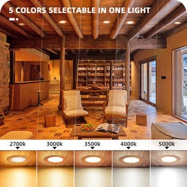 LTBLIGHT 12 Pack LED Recessed Lighting 6 Inch, 1800LM 16W Eqv 200W, Dimmable Canless Recessed Lights, 5CCT 5000K/4000K/3500K/3000K/2700K Selectable, Wood Grain Soffit Wafer Downlights