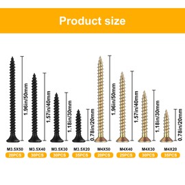 225 Pcs M3.5 M4 Screws for Wood Screws Assortment, Assorted Self Tapping Wood Screws Set, Cross Countersunk Flat Head Screws, Self Drilling Drywall Screws for Wood, Chipboard, Masonry, Door Hinges