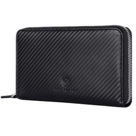VON HEESEN Leather Wallet with RFID Protection - Wallet for Men and Women Made of Genuine Leather - Wallet with Coin Compartment - Wallet for Men and Women, Black carbon, 1 main compartment