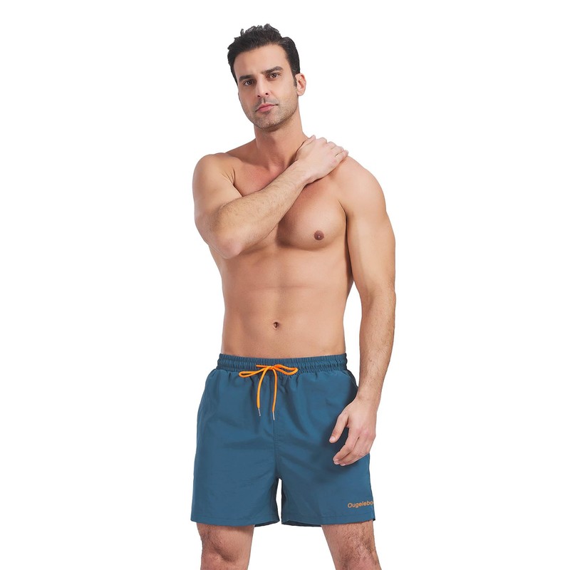 Ougelebo Swimming Trunks Men's Quick-Drying Beach Shorts with Mesh Lining,
