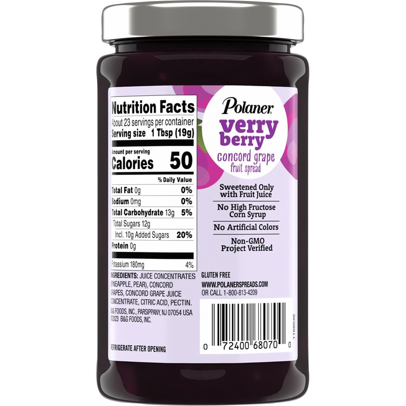 Polaner Verry Berry Fruit Spread, Concord Grape, 15.25 Ounce
