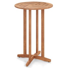 Costway 39" Outdoor Acacia Wood Bar Table with Slatted Tabletop for Garden Deck