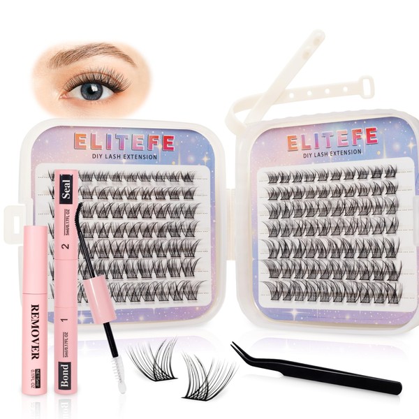 Elitefe Lash Extension Kit DIY Lash Clusters Kit Eyelash Extensions