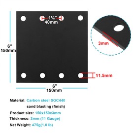 eoere 4 PCS 6" Black Flat Straight Mending Plate, Repair Joint Bracket for Wood Connector, 1/8" Thickness