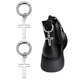 Kefley Punk Cross Shoes Charm for Boots Silver Metal Shoes Rings with Dangle Cross Charms for Sneakers Shoelace Charm Shoe Sneakers Bag Ornament Decoration Emo Punk Aesthetic Accessories Stuff