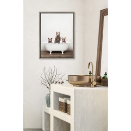 Kate and Laurel Sylvie Three Little Bears in Vintage Bathtub Framed Canvas Wall Art by Amy Peterson Art Studio, 18x24 Gray, Modern Fun Decorative Bathtub Wall Art for Home Décor