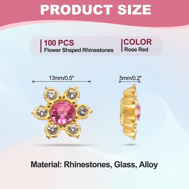 PATIKIL 100 Pcs Flower Crystal Rhinestone Embellishments, 13mm Flatback Glass