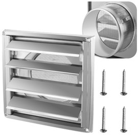 Funmit 5'' Metal Dryer Vent Cover with Fine Mesh Screen, 7" x 7" Stainless Steel Exterior Exhaust Louvered Outdoor Vent Cover Includes 4 Screw for Easy Installation