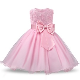 NNJXD Girl Sleeveless Lace 3D Flower Tutu Holiday Princess Dresses Size (120) 3-4 Years Pink