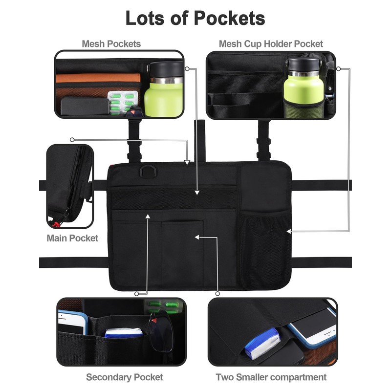 LIGHTMEUP New Upgraded Wheelchair Bag with Mesh Cup Holder for