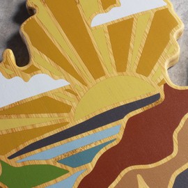 Totally Bamboo Michigan State Shaped Cutting Board and Charcuterie Serving Platter with Artwork by Summer Stokes, Includes Hang Tie for Wall Display