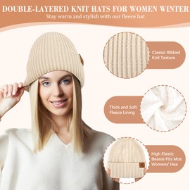 Womens Winter Hats Long Scarf Touch Screen Gloves Set Knit Warm Beanie Hat Scarves Gloves for Women Cold Weather Fleece Gifts