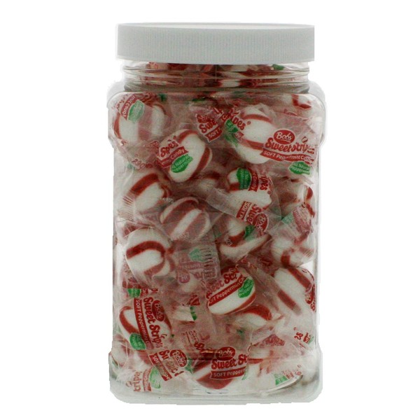 Bobs Sweet Stripes 1 Pound Mints Bulk Candy - Bobs Sweet Stripe Mint Candy in 48 FL OZ Gift Ready Reusable Square Jar