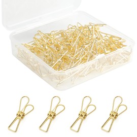 50PCS Small Gold Paper Clips, Multi-Purpose Metal Wire Hollow Invoice Paper Clip, Binder Clips for Office School Home Use and Business