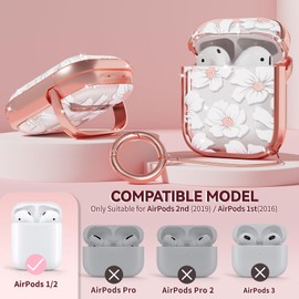 with Safety Lock for AirPods 2nd & 1st Generation Case Cover with Cleaner Kit, Floral Cute Kawaii AirPod Case with Keychain, Flower AirPod 1st/2nd Gen Case for Women Grily -White Lily