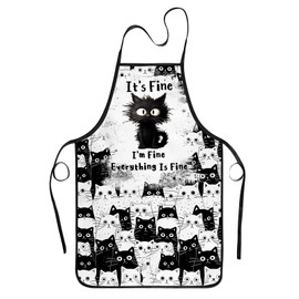zukmvuh It's Fine I'M Fine Everything is Fine, Cooking Aprons for Women Funny Cat, Gifts for Cat Lovers Women Kitchen Cooking Grilling Baking Bbq Apron