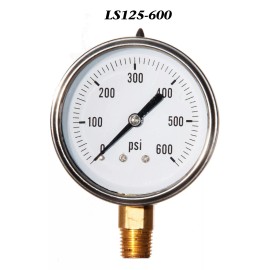 Liberty Pneumatic 0-600 PSI Liquid Filled Pressure Gauge, 2.5” Stainless Steel Face, 1/4" LM NPT
