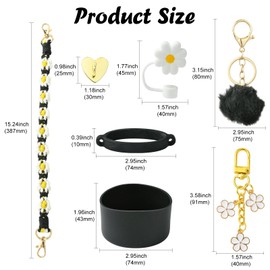 KitBeads Black Tumbler Cup Accessories Set Including Water Bottle Handle Strap, Siliocne Cup Boot, Straw Cover, Key Charm for Tumbler Cup 30oz 40oz, Metal, No Gemstone