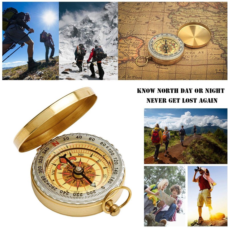 Camping Survival Compass, Classic Pocket Style Metal Copper Clamshell Compass,