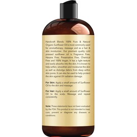 Handcraft Blends USDA Organic Sunflower Oil - Cold-Pressed 16 Fl Oz - 100% Pure and Natural - Premium Grade Carrier Oil for Skin and Hair - Hair and Body - Massage - Hexane-Free