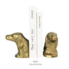 Remenna Decorative Bookends for Shelves, Gold Dog Heavy Bookends for Heavy Books, Vintage Book Ends Unique Cast Iron Bookends for Home Office Decor 4.8Lbs