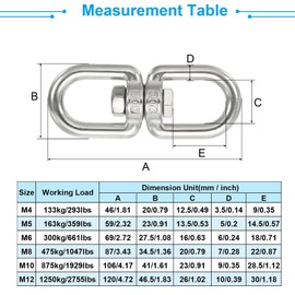 PATIKIL Double Ended Swivel Eye Hook M6 Working Load 300kg/661lbs, 2Pcs 304 Stainless Steel Eye to Eye Swivel Shackle Ring Connector for Marine Mooring Hanging