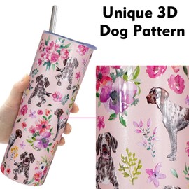 solid can German Shorthaired Pointer Tumbler German Shorthaired Pointer Gifts 20 OZ 3D-Printed Insulated Cup Dog Lover Gift Travel Mug with Dogs Patterns and Vintage Florals(One Tumbler Included)
