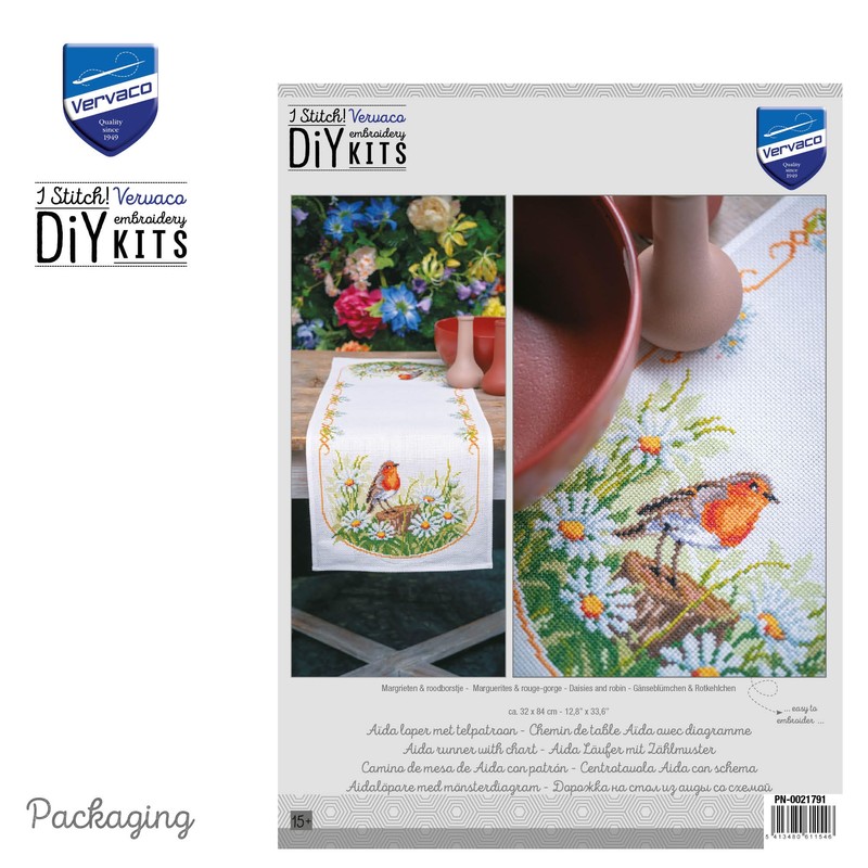 Vervaco Daisy and Robin Counted Cross Stitch Table Runner Set,