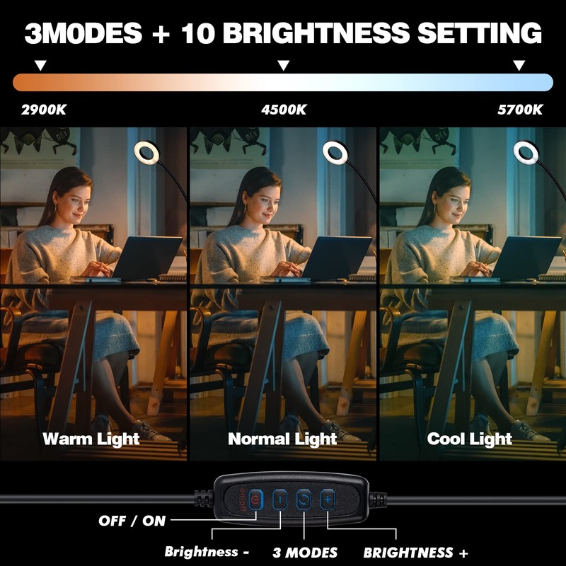 LuxLumin LED Desk Lamp with Clamp for Video Conference Lighting,
