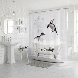 WUASDCS Funny Penguin Bathtub Get Naked Shower Curtain, 70Wx70H Inches