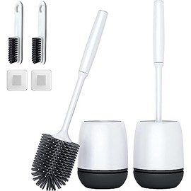Timotech Cepillo de Inodoro de Silicona, Juego de 2 Escobillas para Inodoro con Soporte, Accesorios de baño, Limpiadores de Inodoros con Cerdas de Silicona, Cepillo Limpiador de Inodoro (2 Piezas)