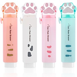 Selinear Nail Erasers, Set of 4, Cute Cartoon Push-Pull Pen Shape, Non-Scratch Residual Work Student Eraser Cleanness (Cats Claws)